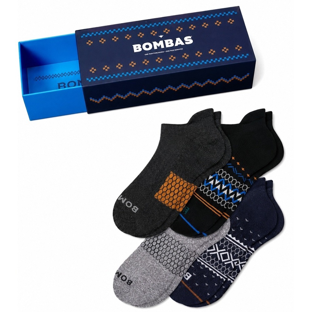 Bombas Holiday Gift Box Ankle Socks 4 Pack Mens 6-9 Womens 8-10.5 NWT $50 MSRP